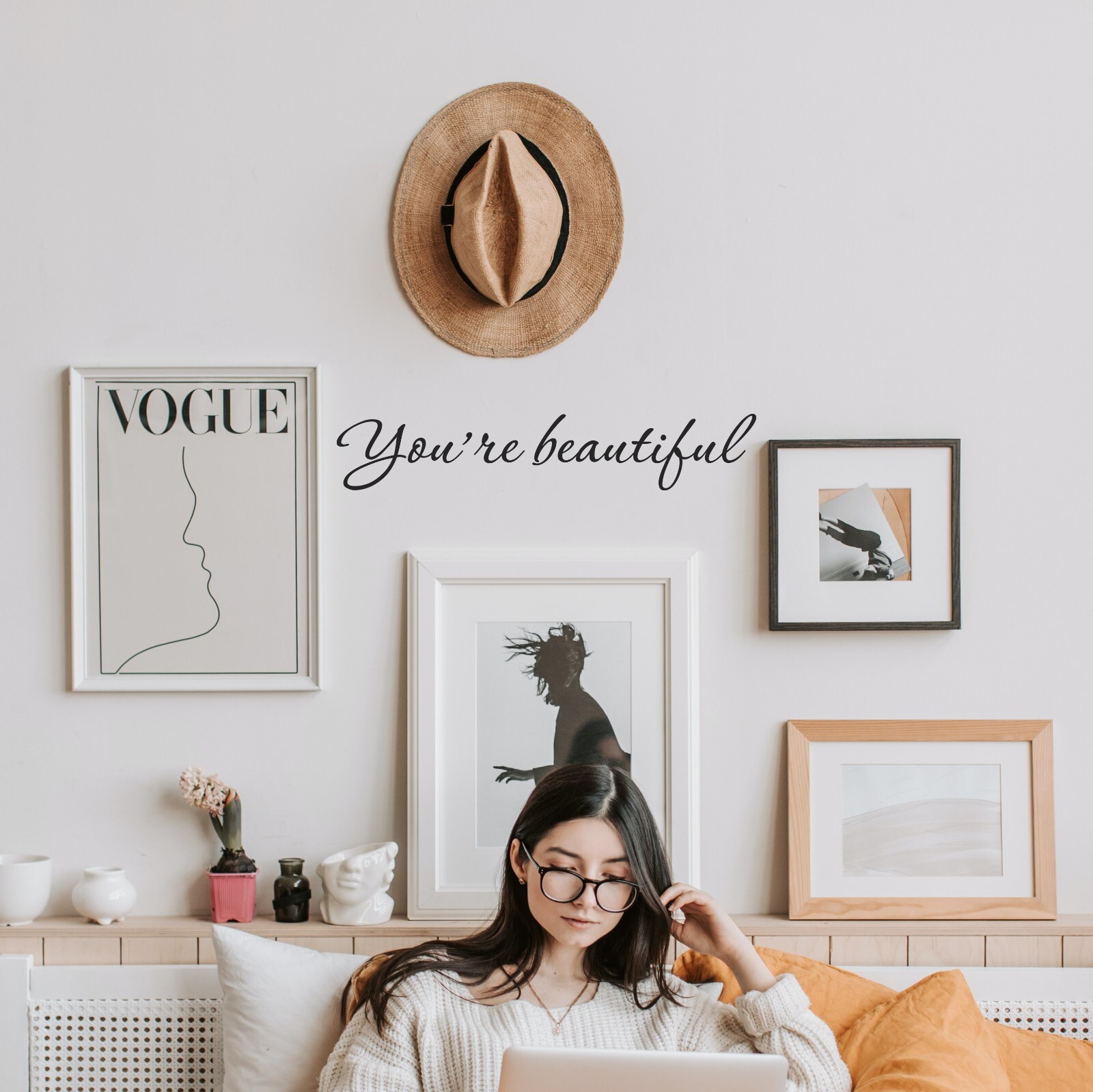 You're beautiful wall decal love quote sticker for bedroom bathroom 22×4 inches