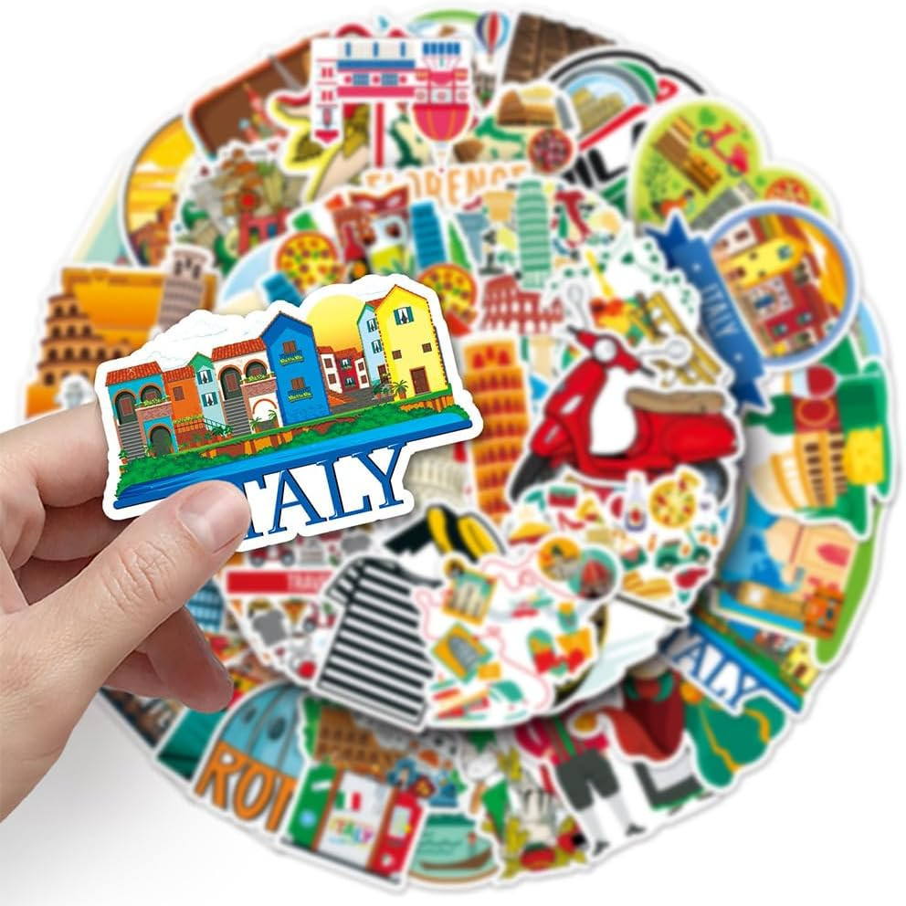 Italy Stickers |50Pcs Italian Waterproof Vinyl Decals | Removable Reusable Peel