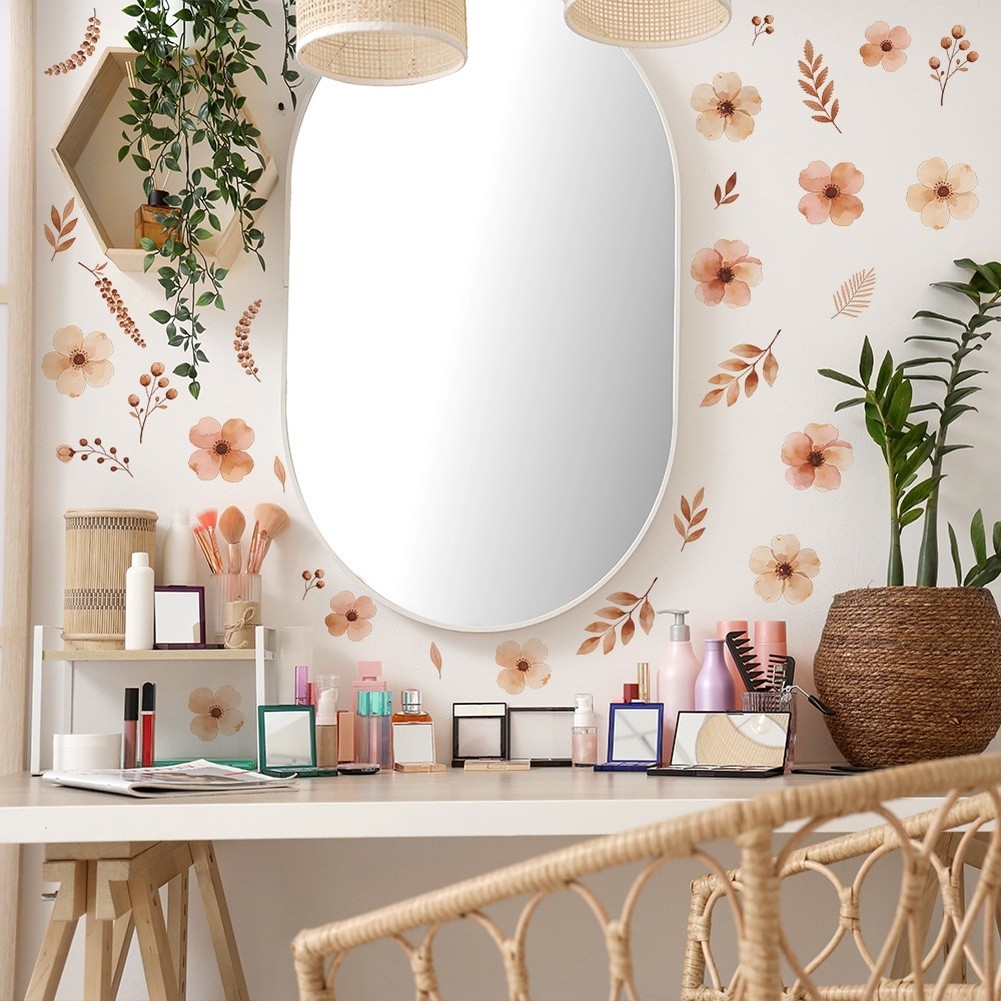 PVC Floral Leaves Wall Art Stickers for Living Room Bedroom Home Decor 29x20cm