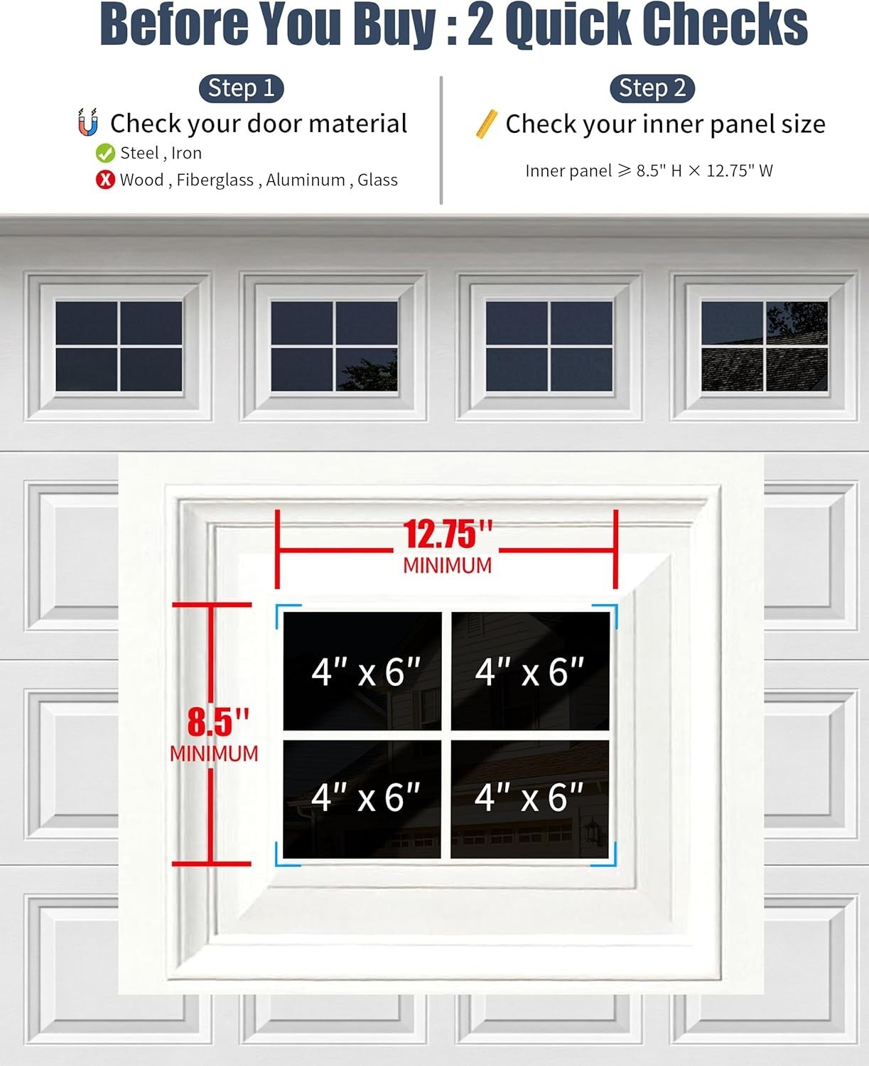 32-Pcs Magnetic Garage Door Windows – Stylish Faux Panels Easy Install 6.125"x4"