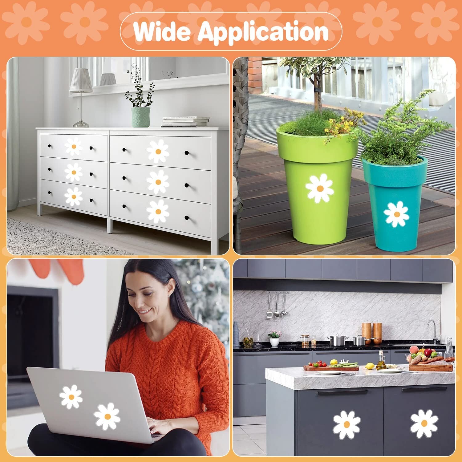 36 pcs Daisy Stickers, 3.5 in Daisy Wall Decal White Daisy for Girls Bedroom,…