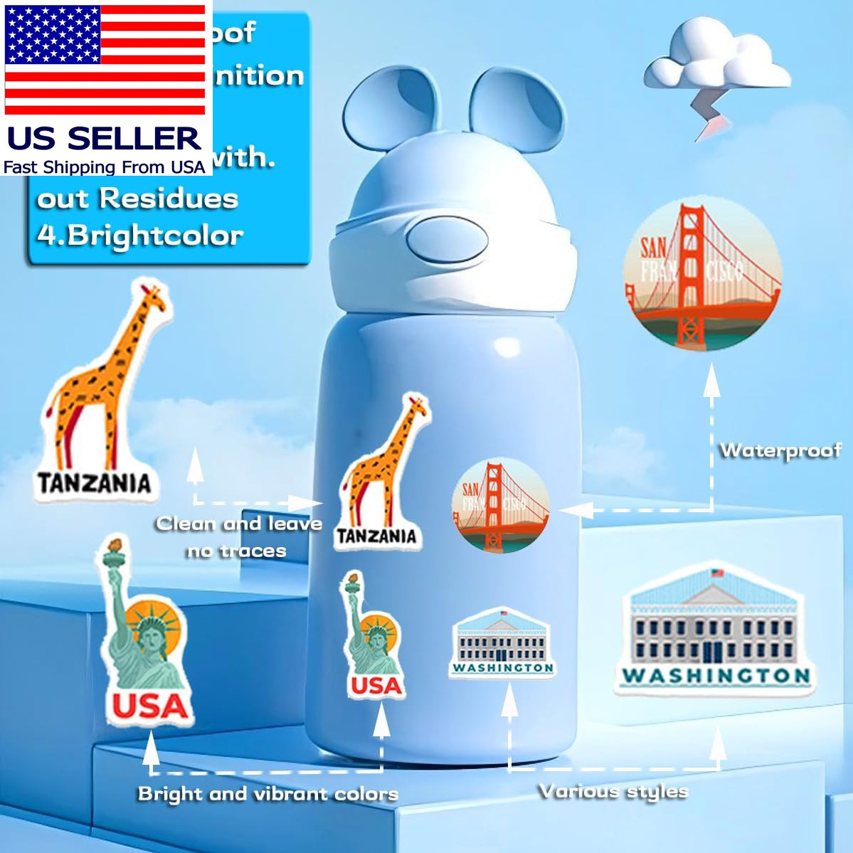 100 Pcs World Travel Stickers Set Cityscape Aesthetic Travel Map Sticker Vinyl W