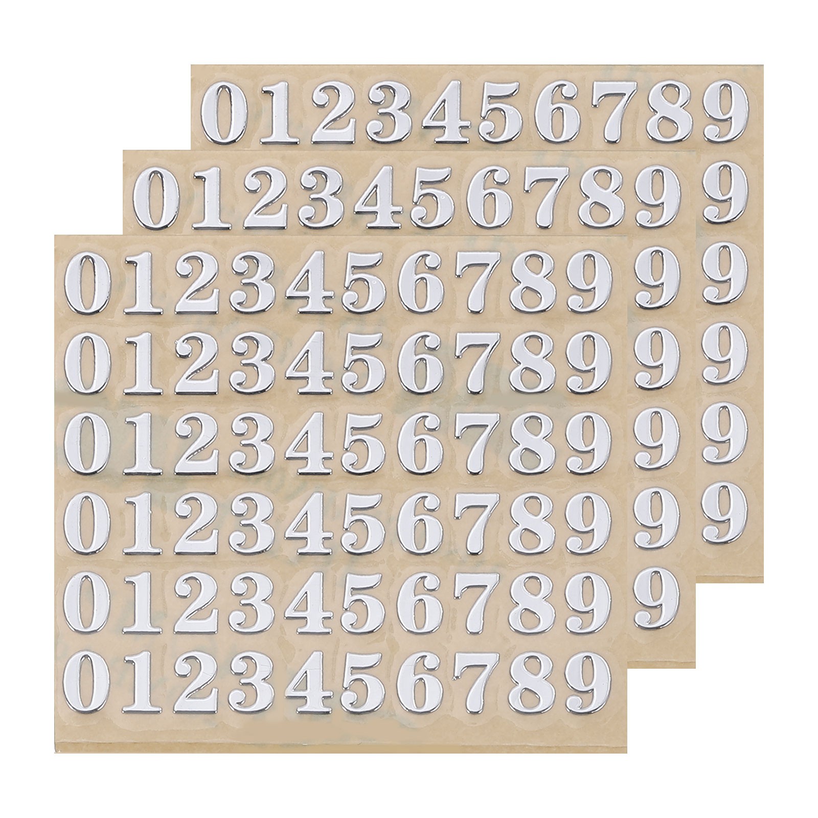 3 Sheets 4.5mm/0.18inch Mini Number Stickers Number 0-9 Sticker Silver