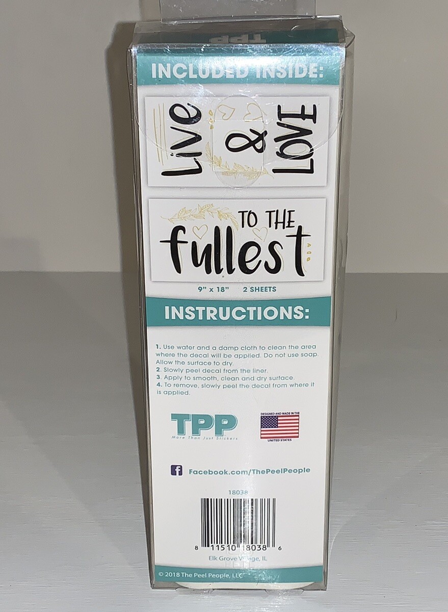 Peel People 'Live & Love to the Fullest' Wall Decor Peel & Stick 18" x 18" New