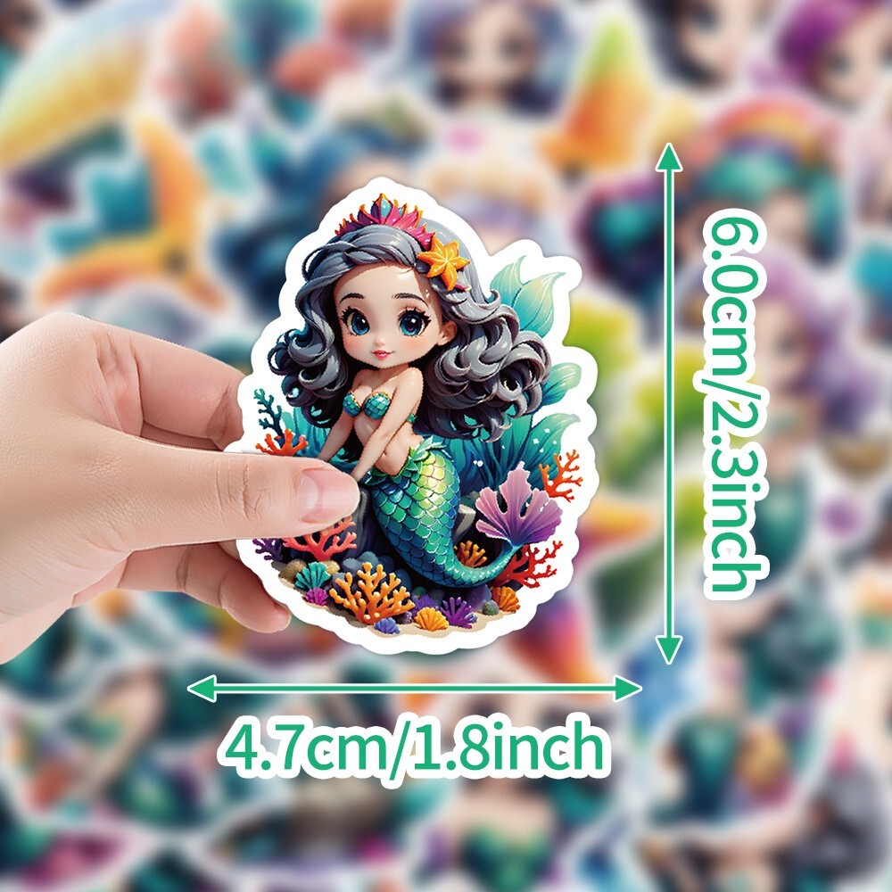 50 Pcs Stickers Cute Mermaid Luggage Skateboard Phone Laptop Bottle Window Car