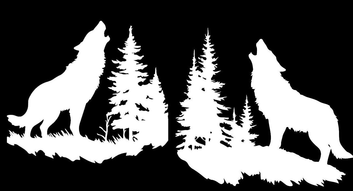 Two 5" Howling Wolves Forest Vinyl Decals Car Truck Window Wall Mirror Door
