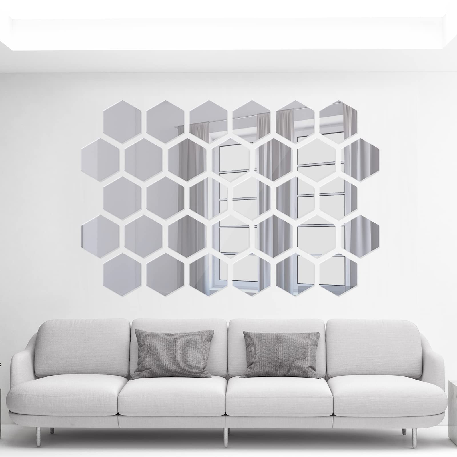 24 Pieces Hexagon Mirror Wall Sticker Removable Acrylic Middle