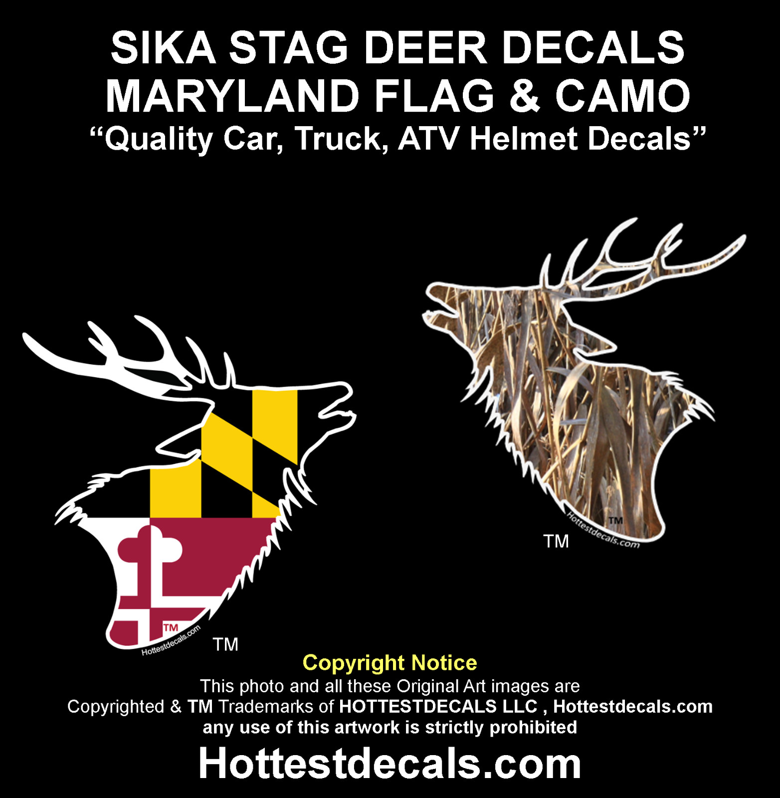 SIKA DEER DECAL Maryland Flag Sticker REED CAMO MARSH WEED Vinyl Car Truck Boat