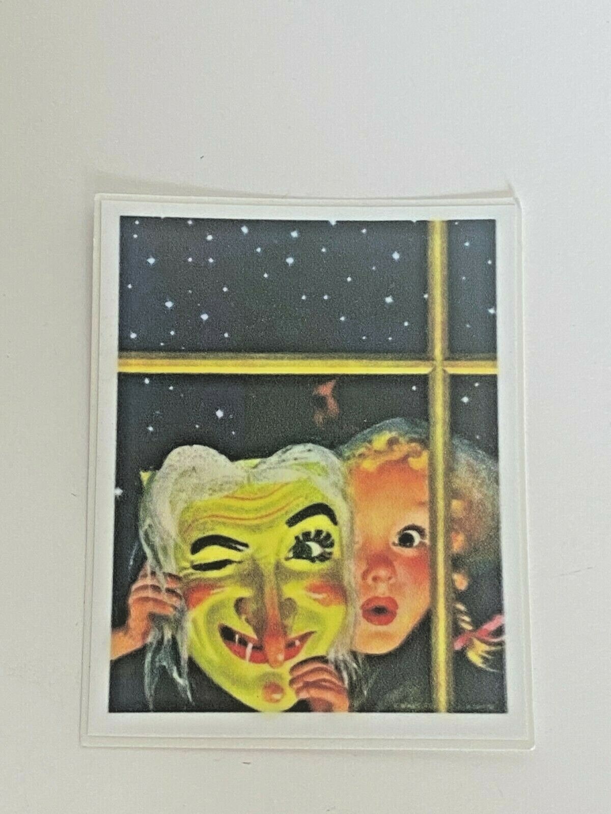 Vintage Halloween from the Window Girl Mask Vinyl Sticker 3" Fade Resistant
