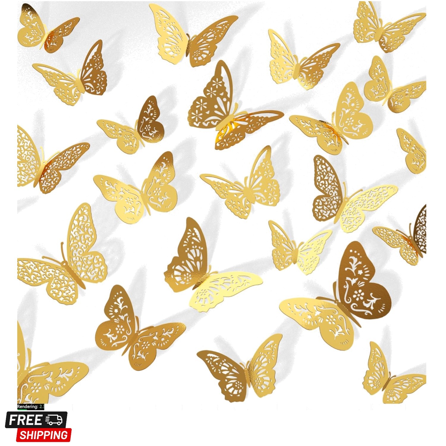 48 Pcs Gold 3D Butterfly Decorations, 4 Styles 3 Sizes, Butterfly Wall Decor,…