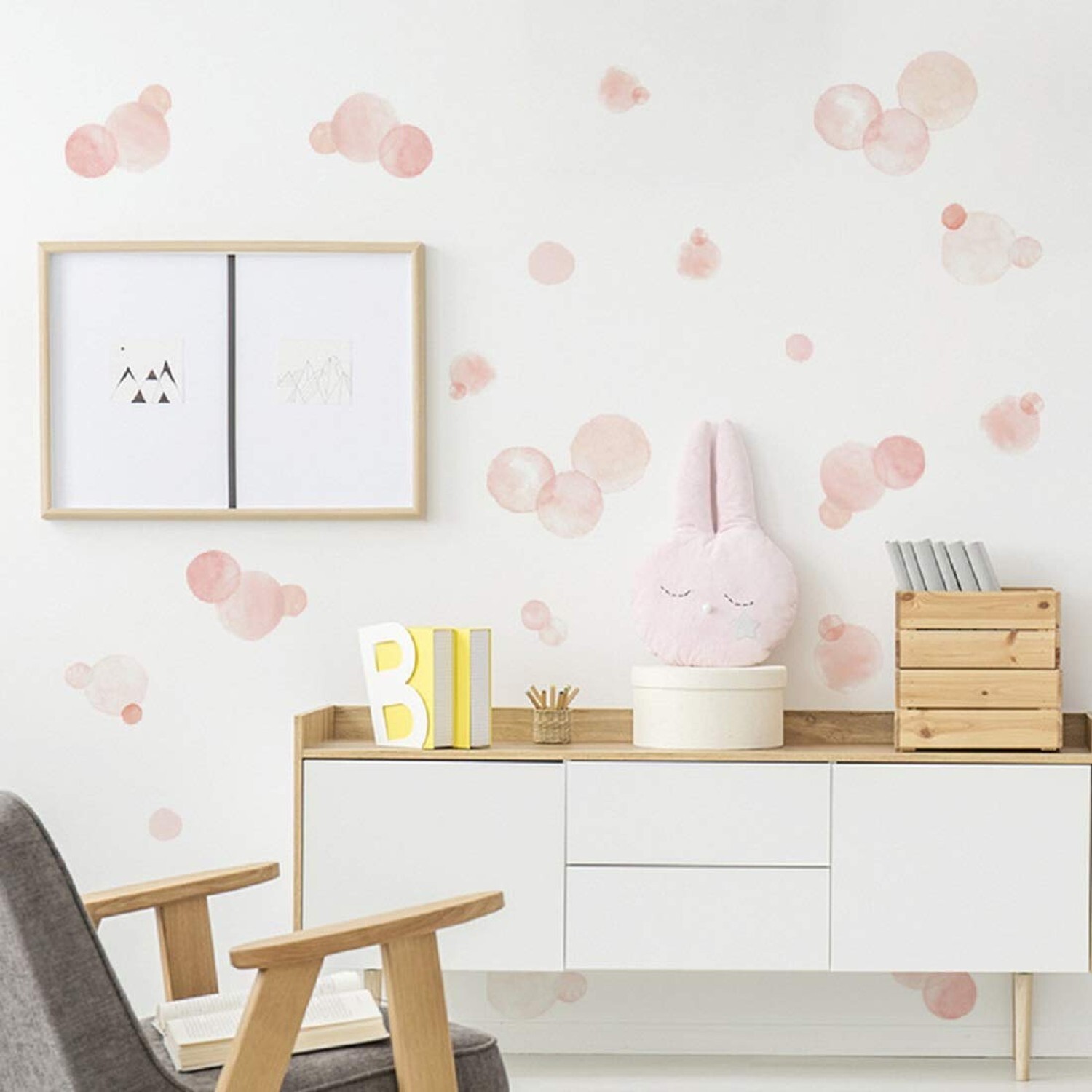 Watercolor Pink Polka Dots Wall Decals Peel and Stick Stickers Art Mural Deco…
