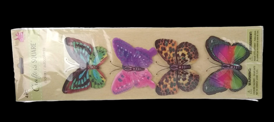 Butterflies Pop-Up Stickers Crafter's Square 4 pc Colorful 3D Butterfly Glitter