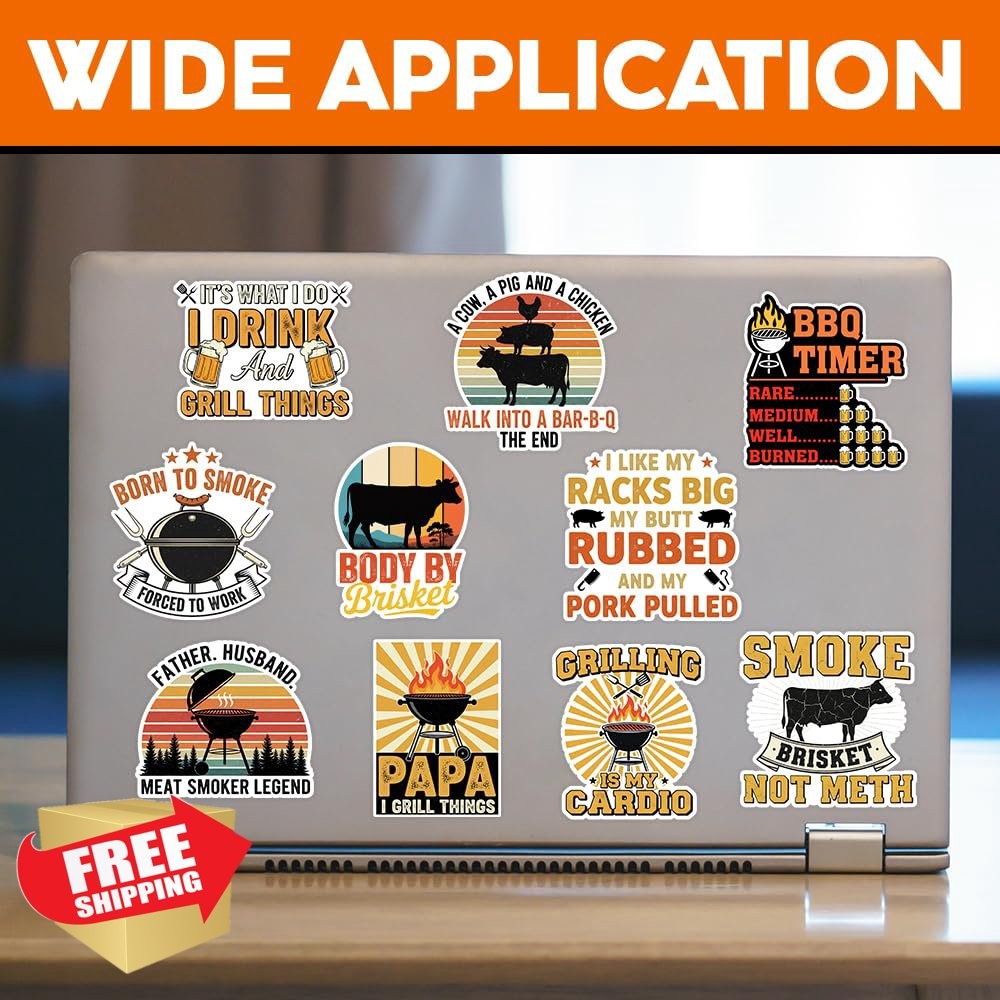 MAIANEY 10pk 3in BBQ Grilling Stickers, Pitmaster Smoker Vinyl Decals