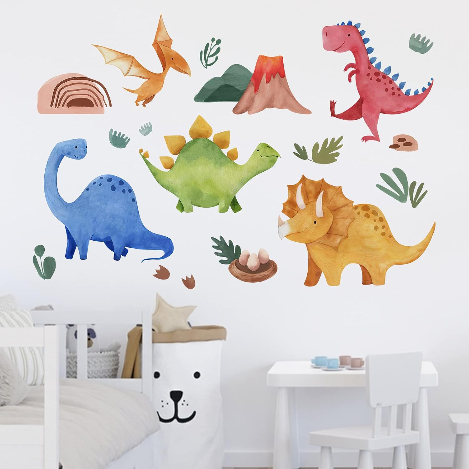 Baby Dinosaur Wall Decals Stickers, Dino Volcano Cave Neutral Nursery Toddler…