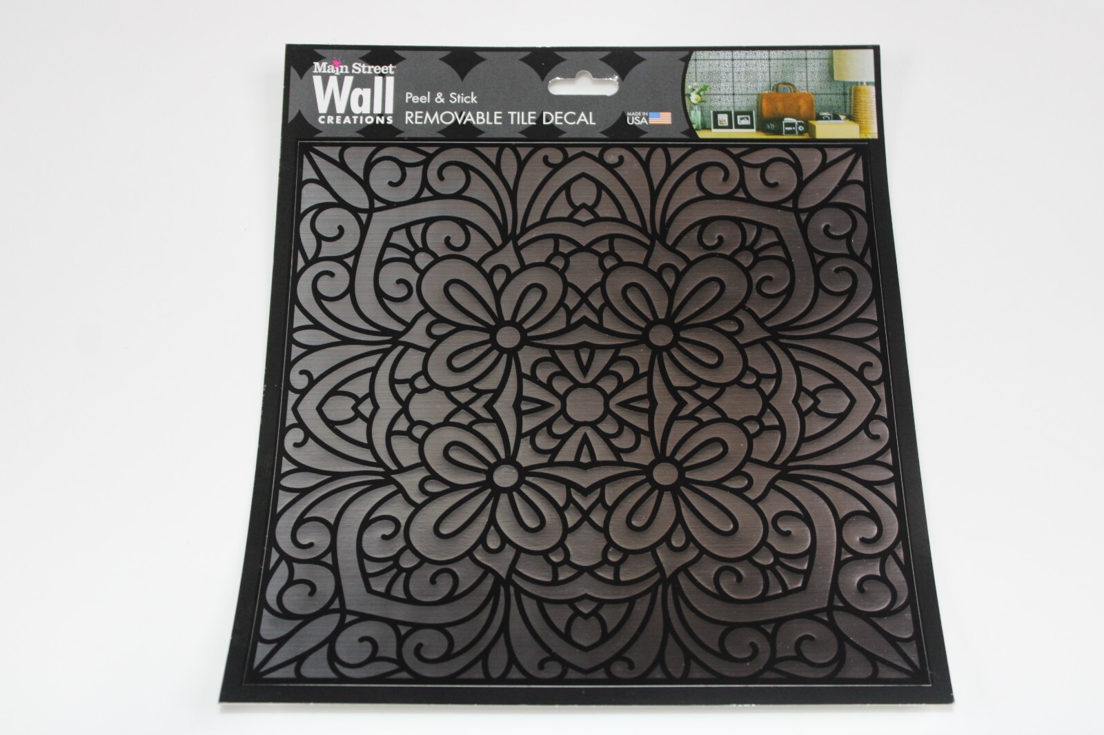 3 Main Street Wall Creations 8"x8" Wall Tile Decal Silver Inked Garden