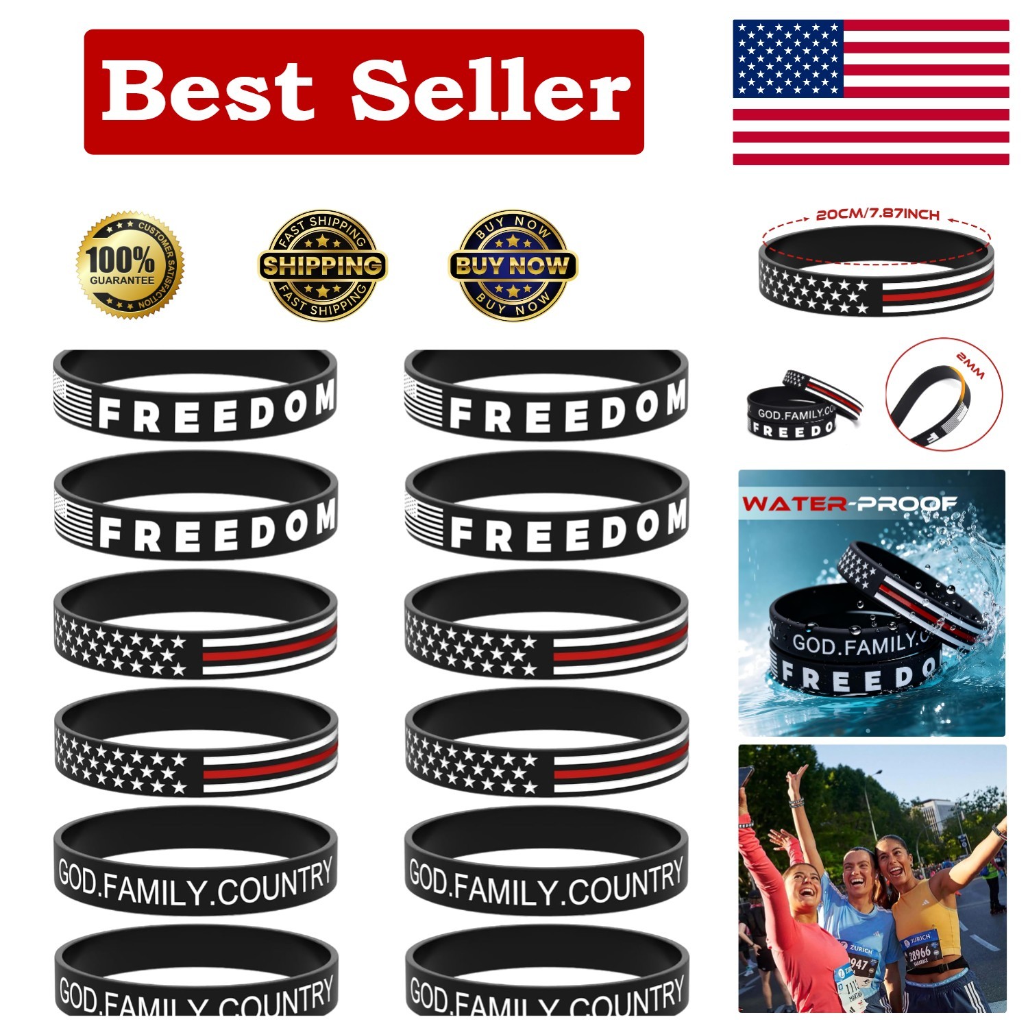 12 Pack Charlie Kirk Patriotic Silicone Wristbands for Justice and Freedom