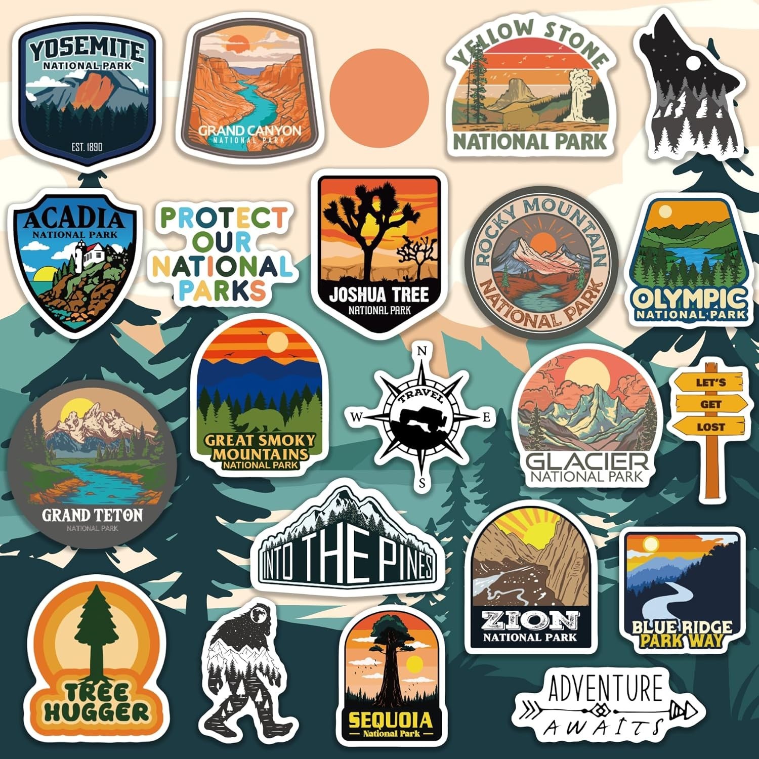 156PCS National Parks Stickers | Outdoor Camping Hiking Waterproof Vinyl Decals