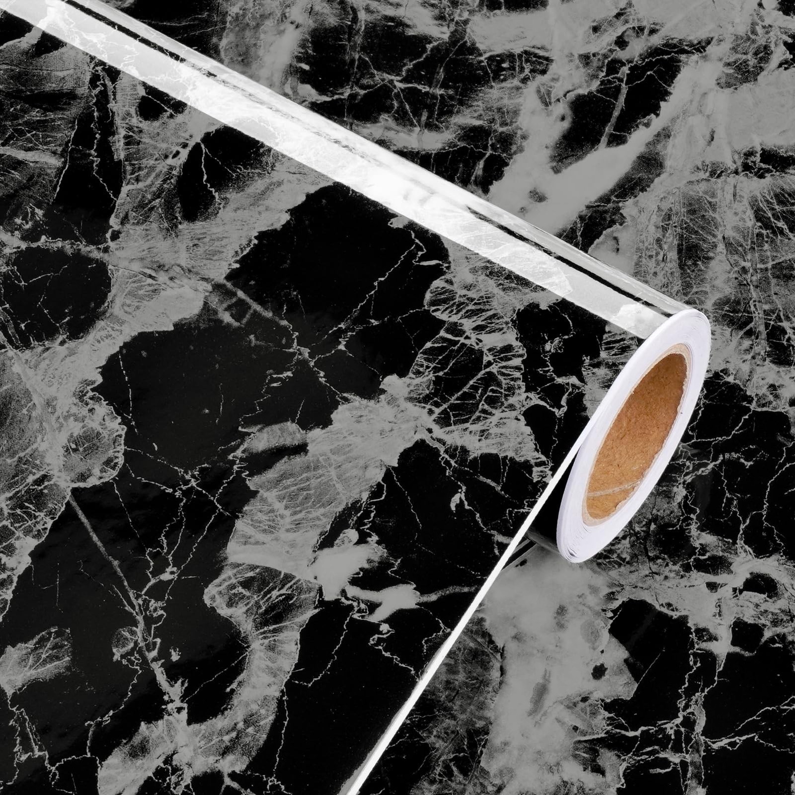 Glossy Black and White Marble Contact Paper for Kitchen Bathroom Shiny Granit…
