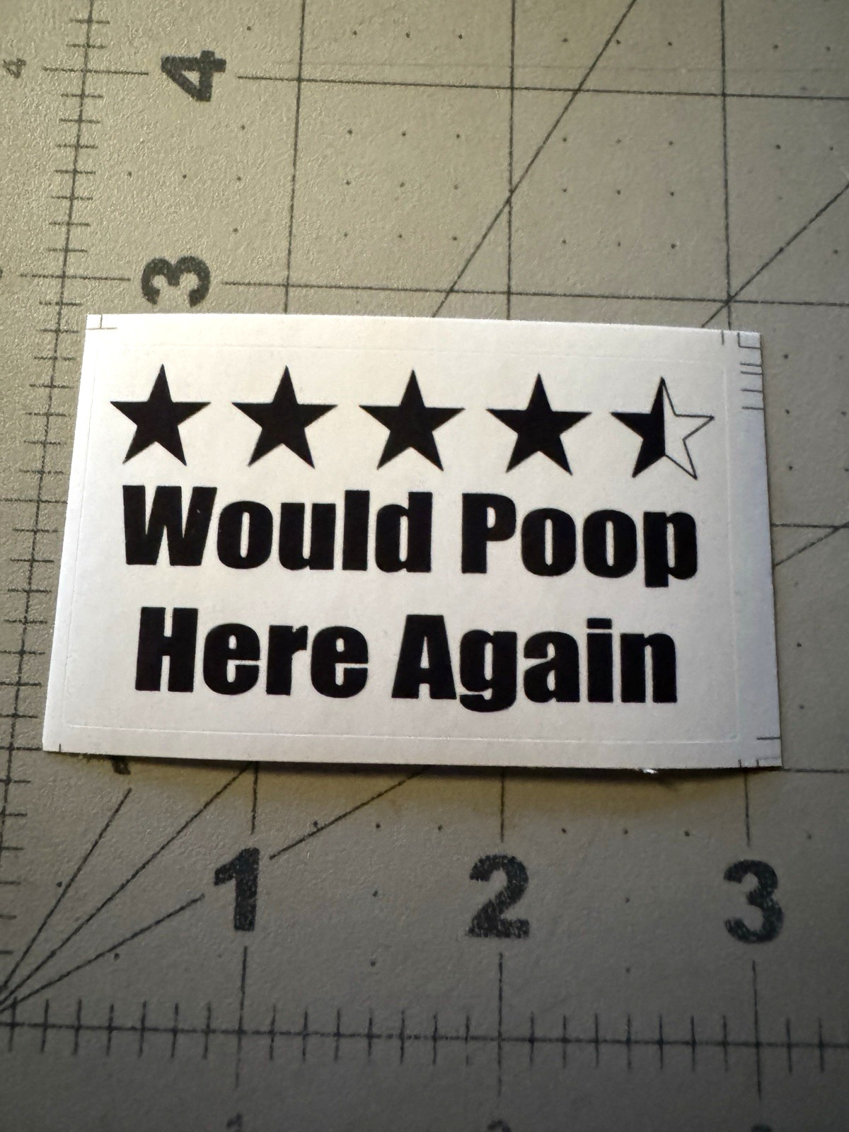 (2) Would Poop Here Again Five 4.5 Star, Die-Cut Funny Prank Slap Sticker 2-Pack