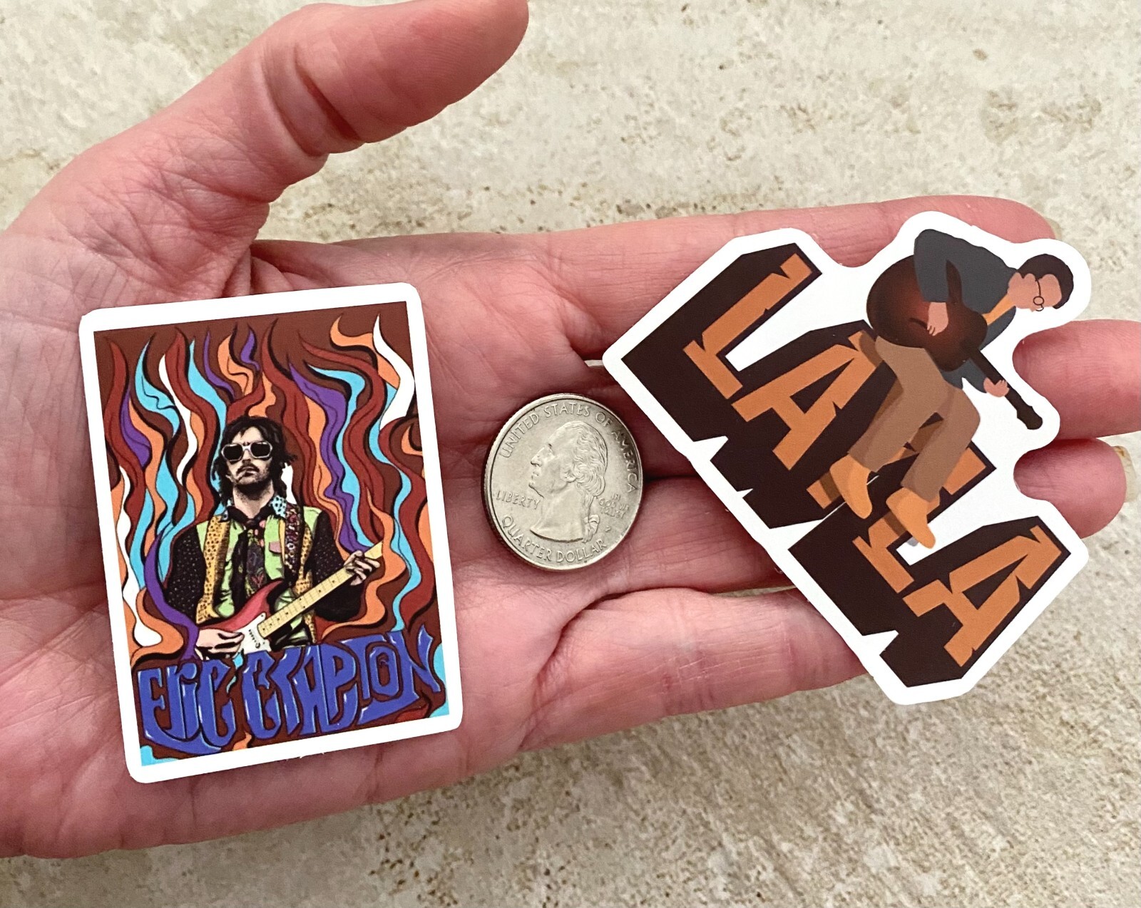Eric Clapton Lot of 2 SMALL Vinyl Stickers, Layla, Mailed USPS Envelope