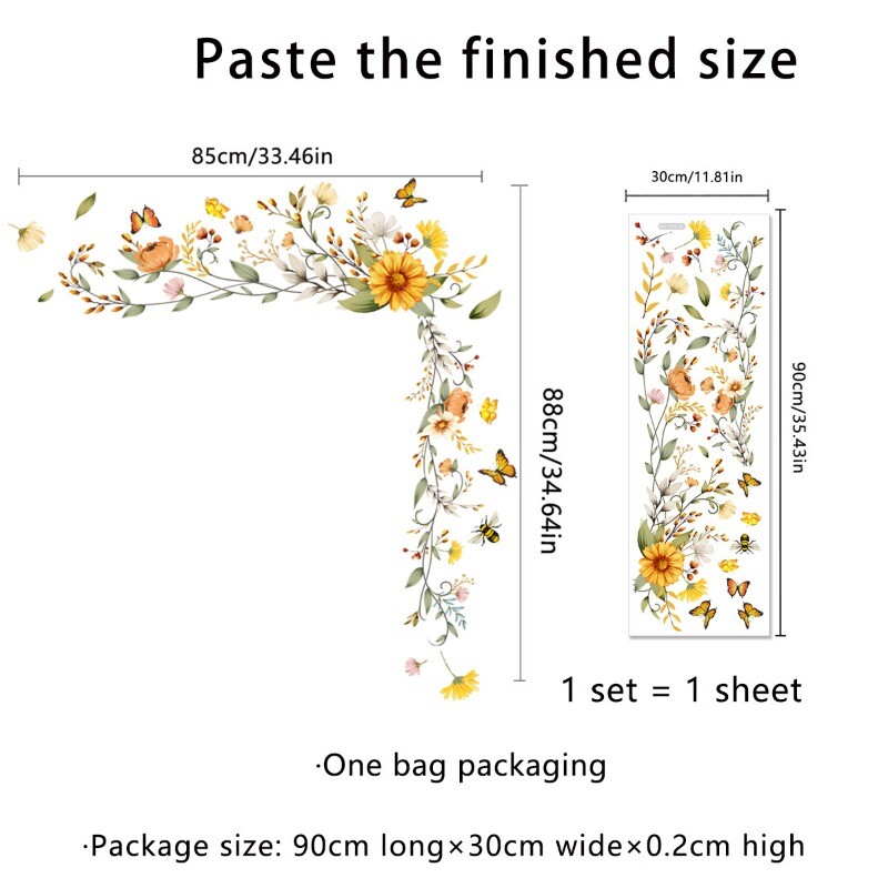 Floral Wall Stickers Door Decals Home Decor PVC Flower Butterfly for Bedroom