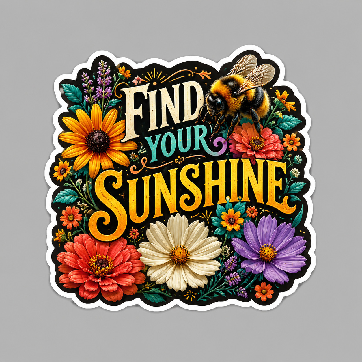 Bumble Bee Sticker Vinyl Decal Find Your Sunshine Wildflowers Floral Positive