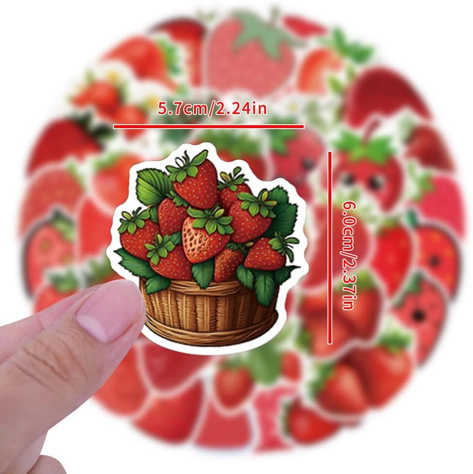 55 PCS Strawberry Stickers, Waterproof Vinyl Fresh Strawberry Decals for Skatebo