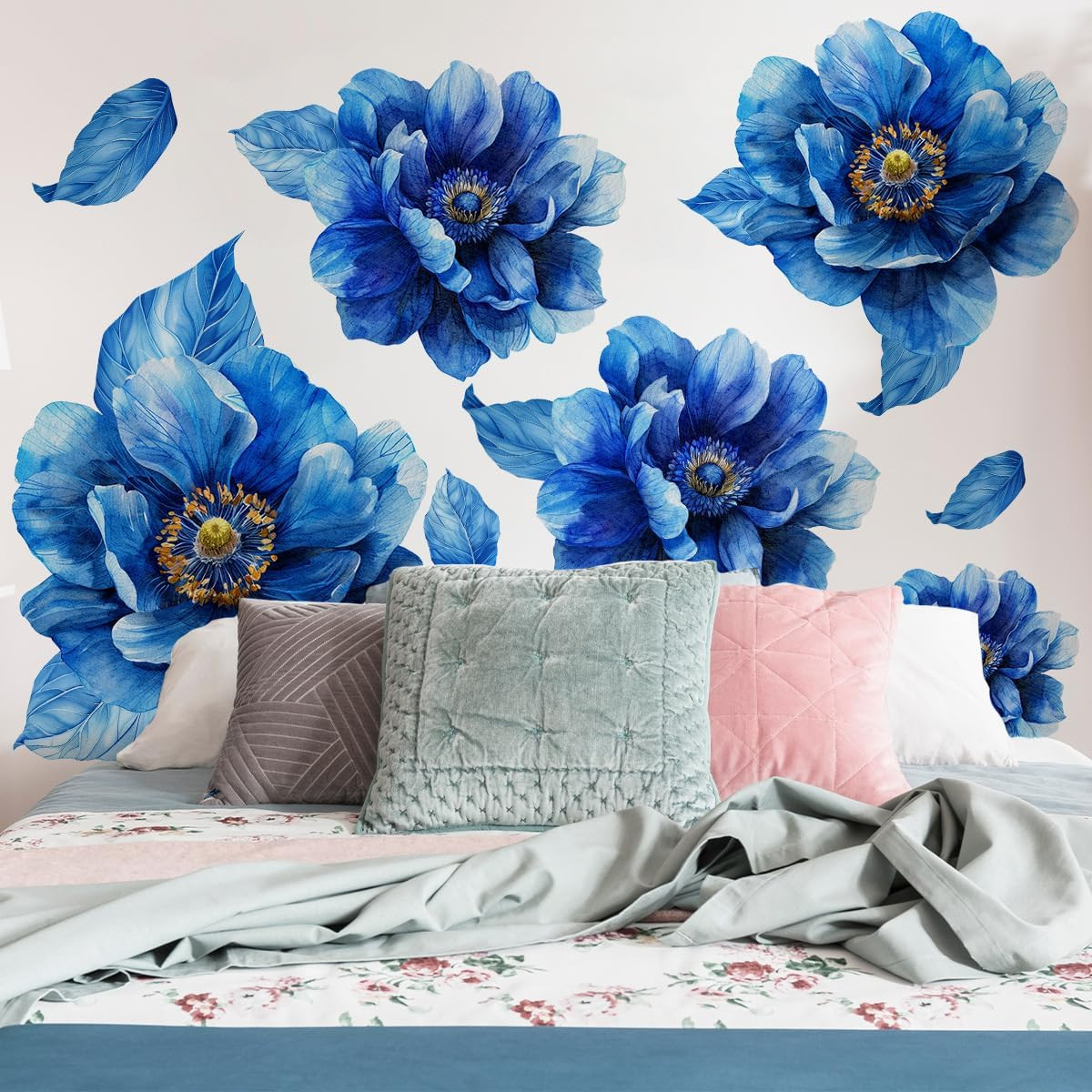 Large Peony Flower 3D Wall Art Decals Floral Mural Stickers for Bedroom