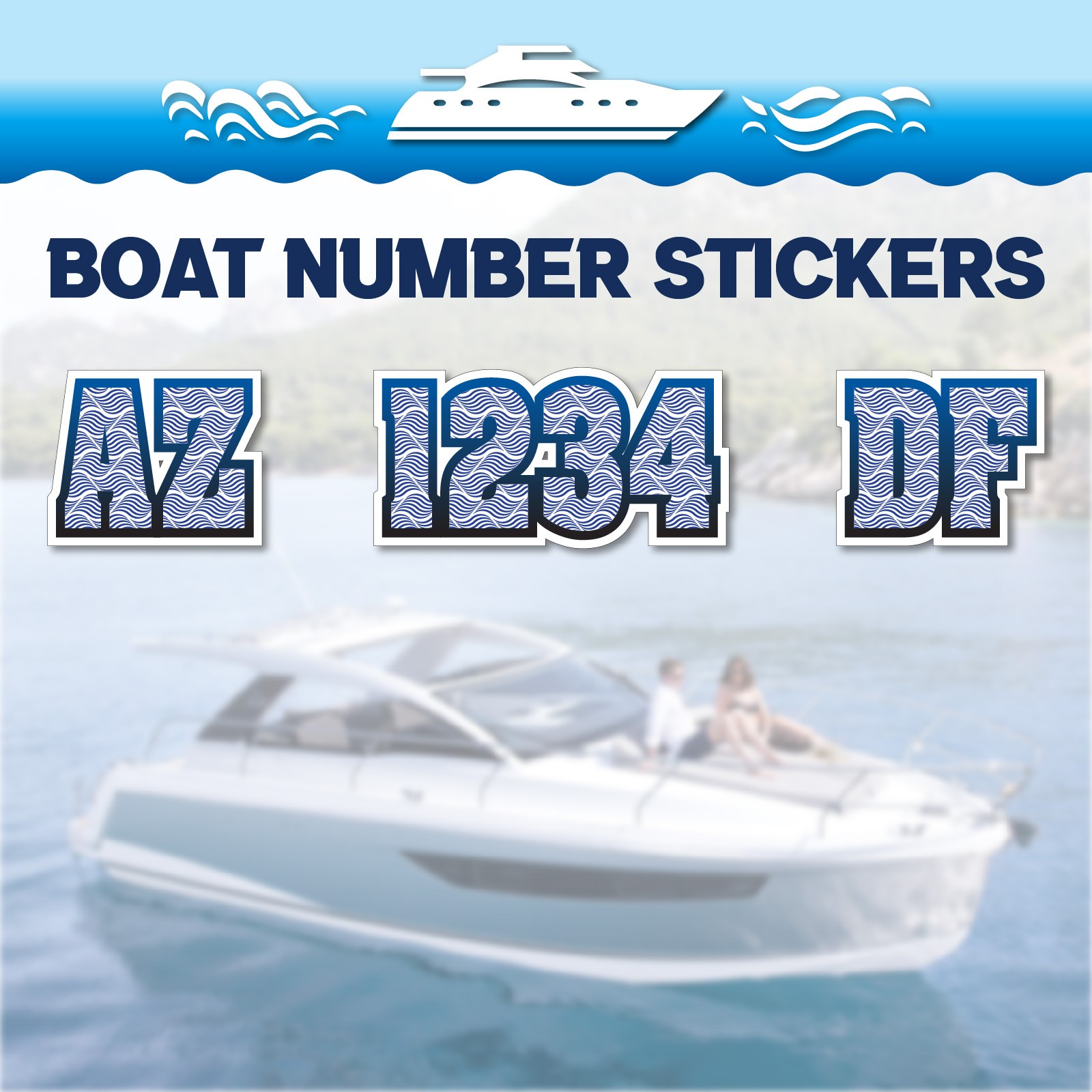 3 inch 2x Watercraft Number Custom Boat Registration Stickers3 inch Pattern