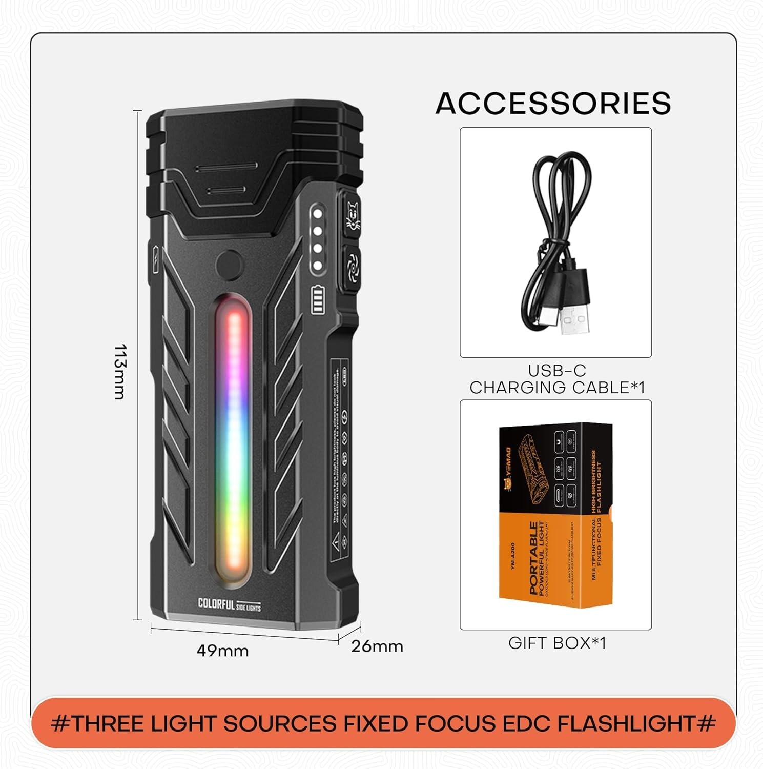 EDC Rechargeable Flashlight 3250 Lumens with RGB Light,55 Modes Multifunction…