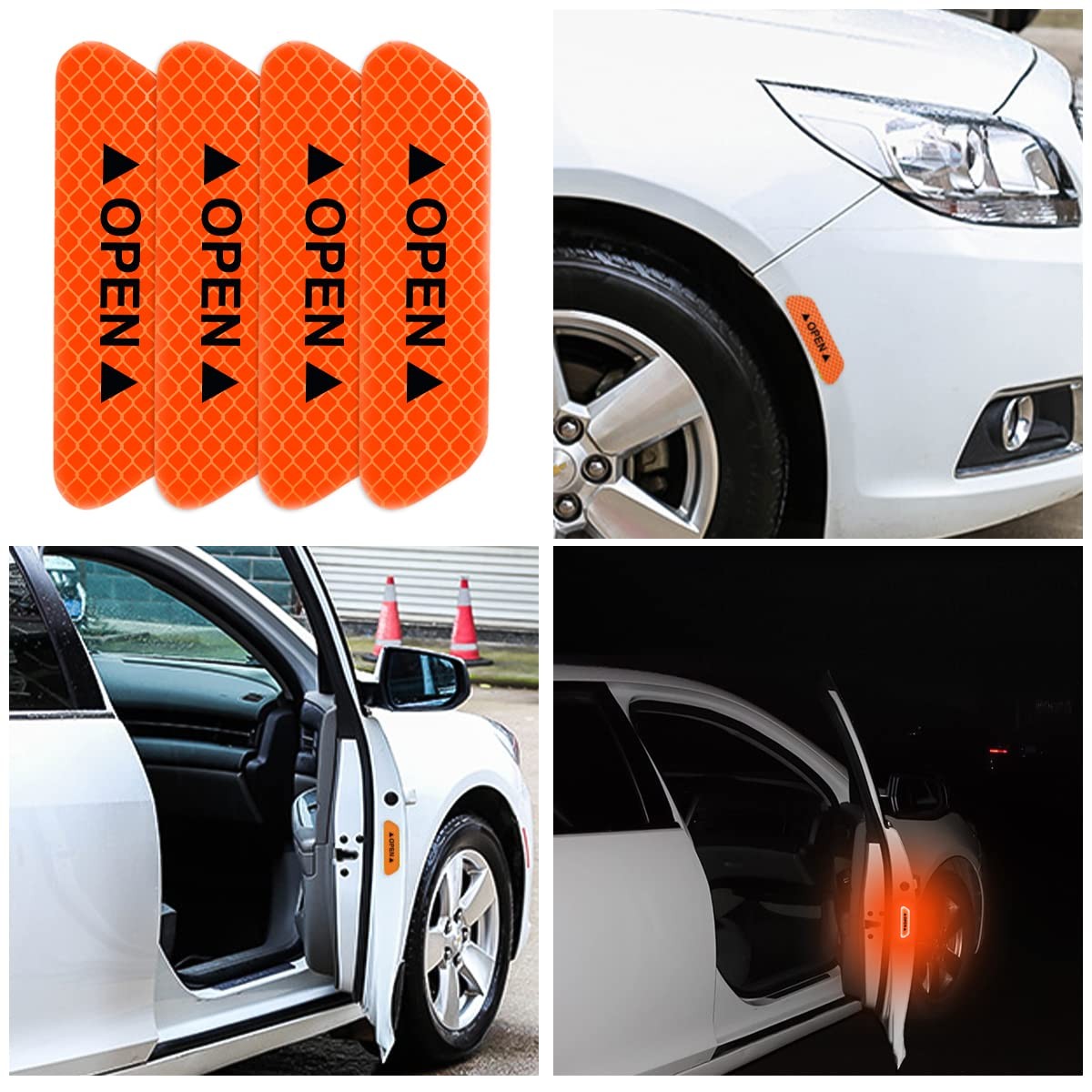 4PCS Reflective Car Door Warning Stickers Safety Visibility Decals