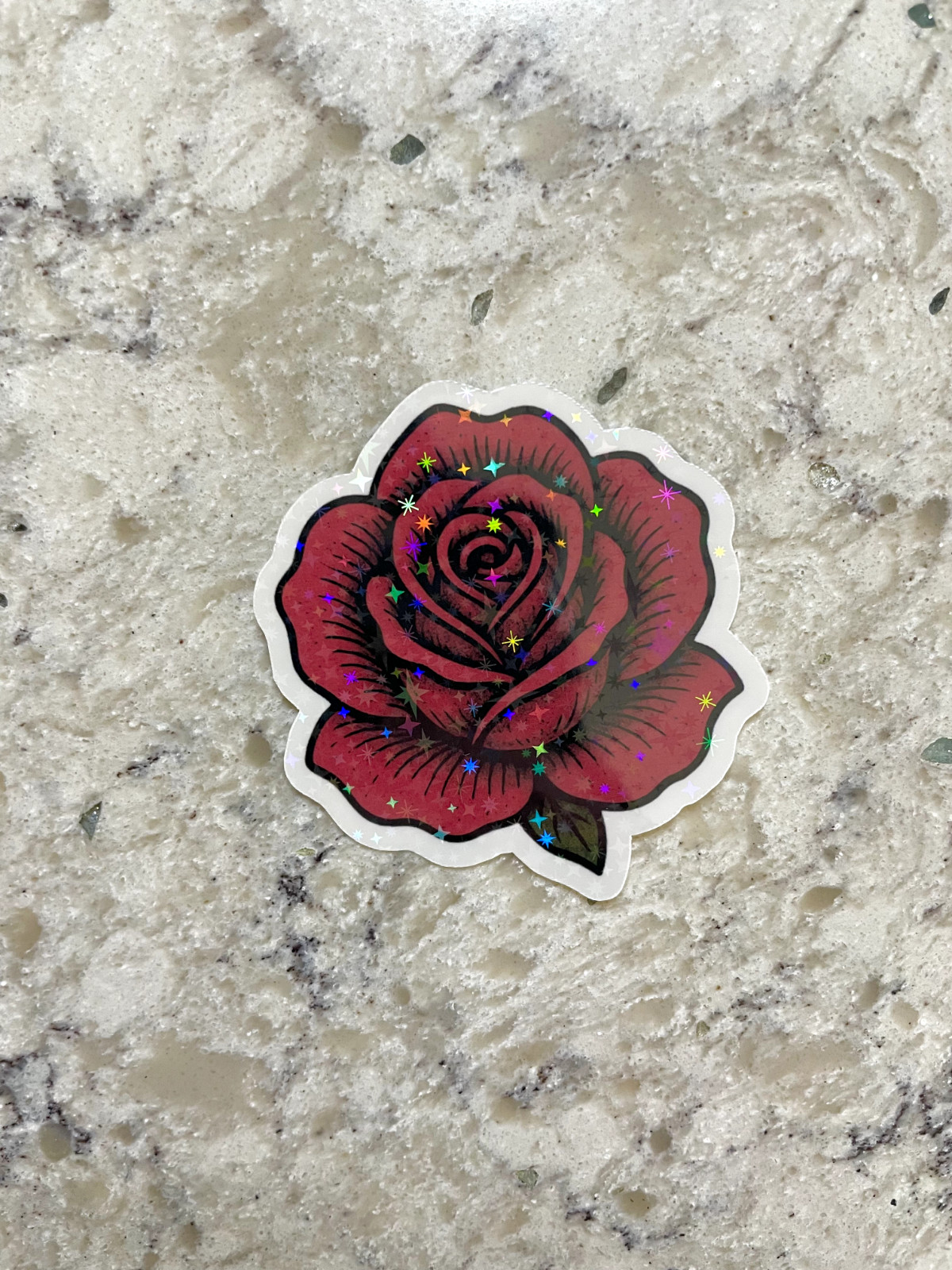 Rose Flower Head Sticker l Gloss or Holographic Laminate l Waterproof Decal