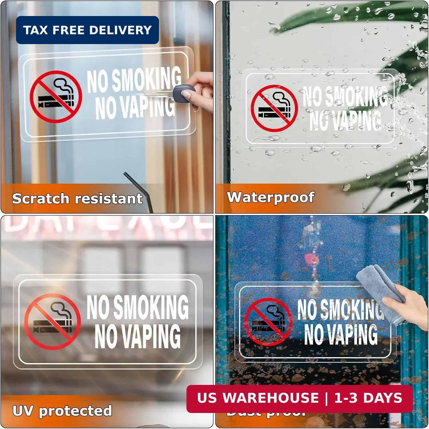 10 Pack No Smoking No Vaping Sticker 2 × 4 Inch Vinyl Self-Adhesive Door Decals