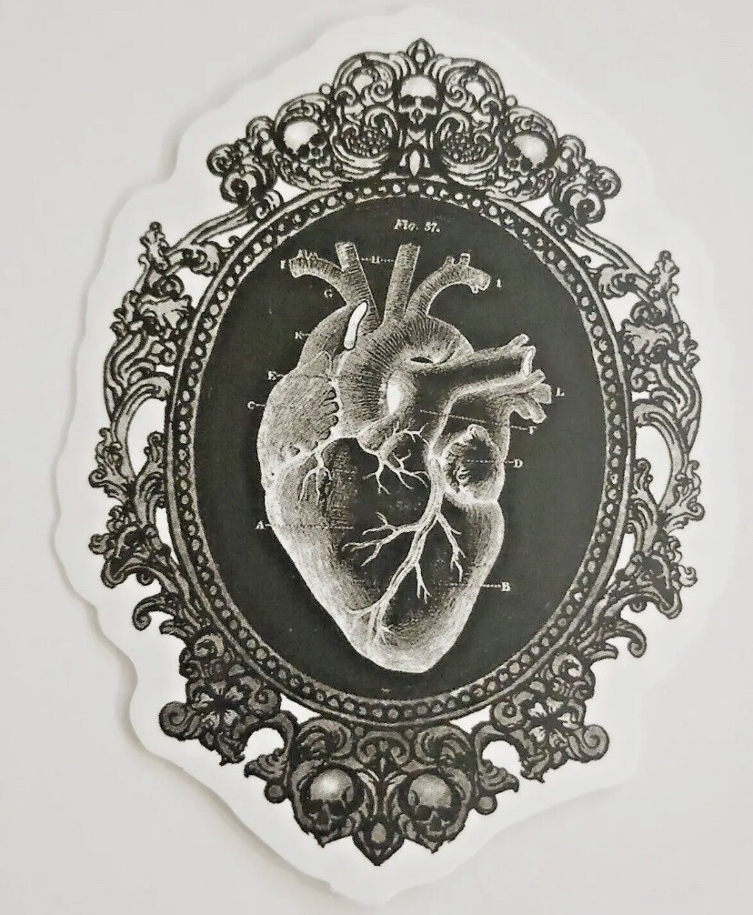 Human Heart Organ Phone Sticker (2 inch) Gothic Black With Decorative Design