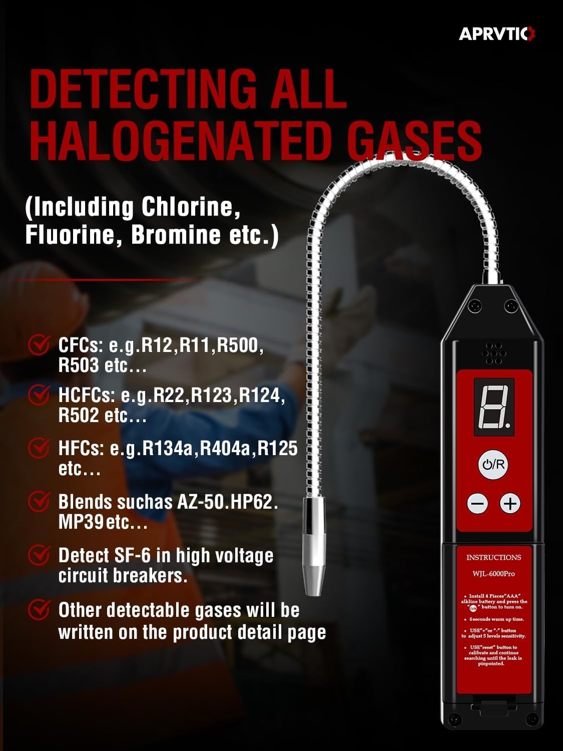 Electronic Refrigerant Leak Detector with UV & LED Light, WJL-6000PRO Freon L…