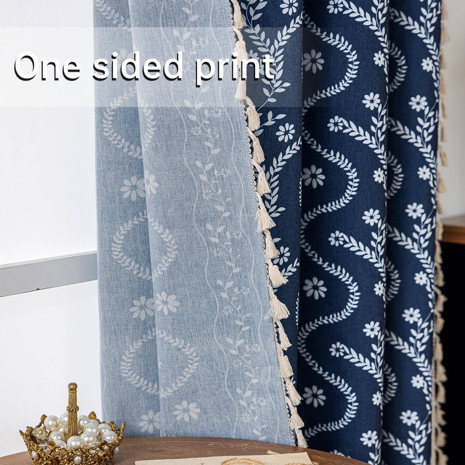 Navy Blue Boho Curtains 84 Inch Long for Living Room, Bedroom, 2 Panels Flora…