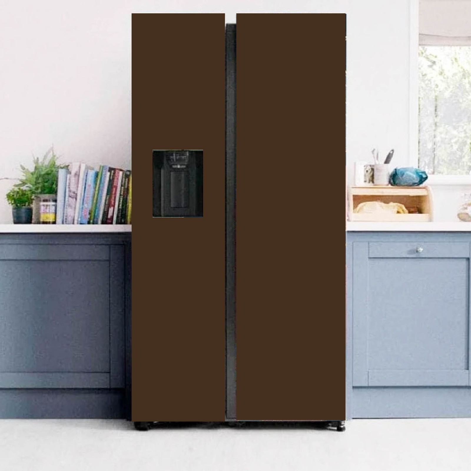 Brown Solid Color Modern Fridge Wrap Solid Color Refrigerator Skin