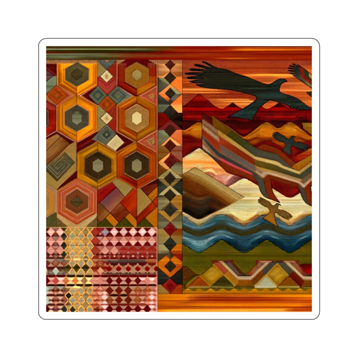 Sticker Southwestern Tapestry Art Textile Decor 2×2 3×3 4×4 6×6