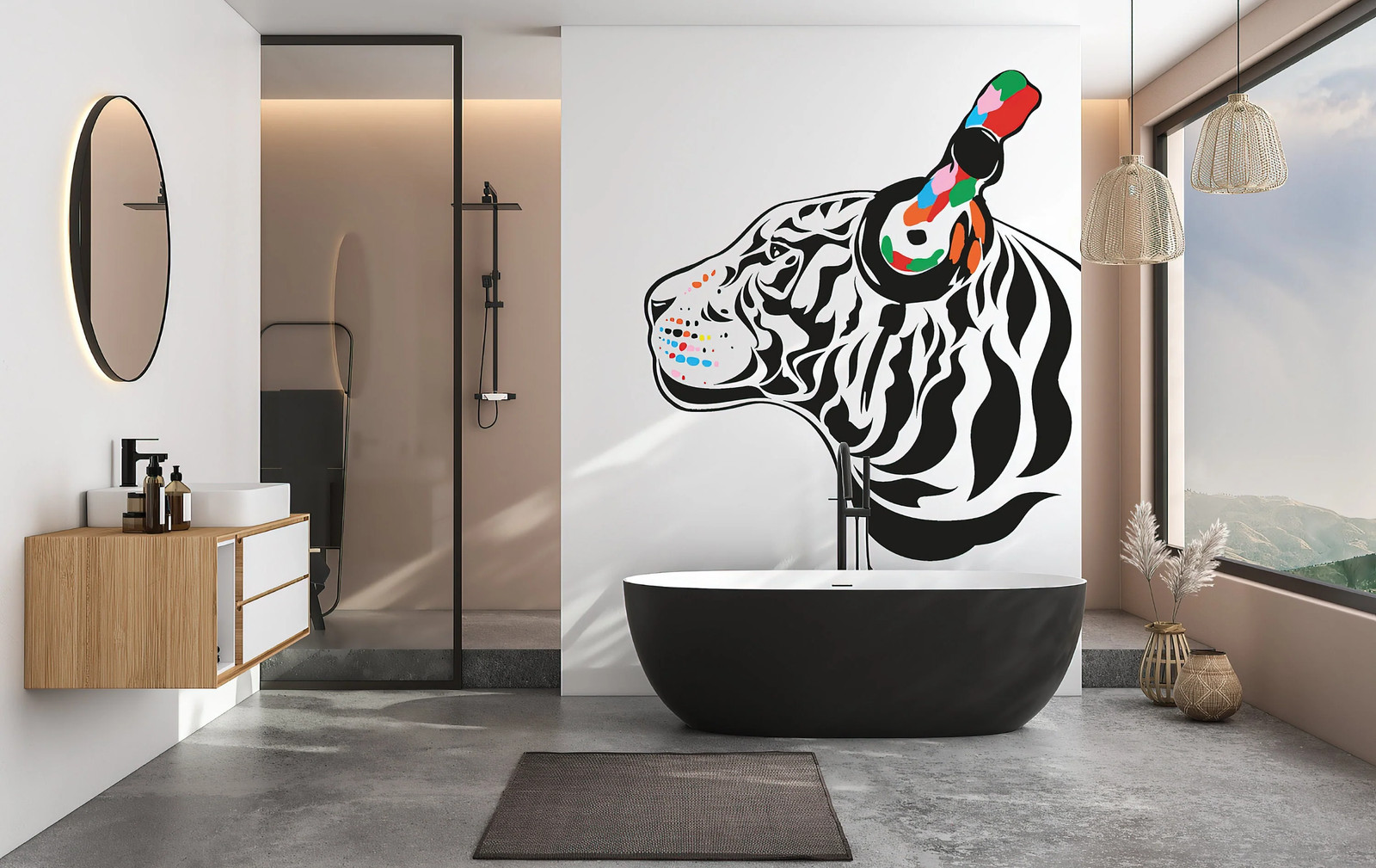 Tiger Wall Art Sticker – Thinking DJ Tiger with Headphones Vinyl Decal – Funny