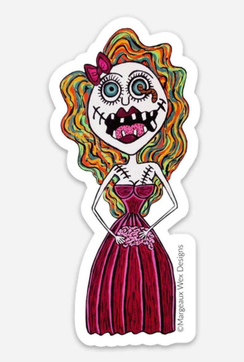 Zombie Prom Girl Sticker Set of 2 Horror Gothic Creepy Voodoo Doll Scrapbooking