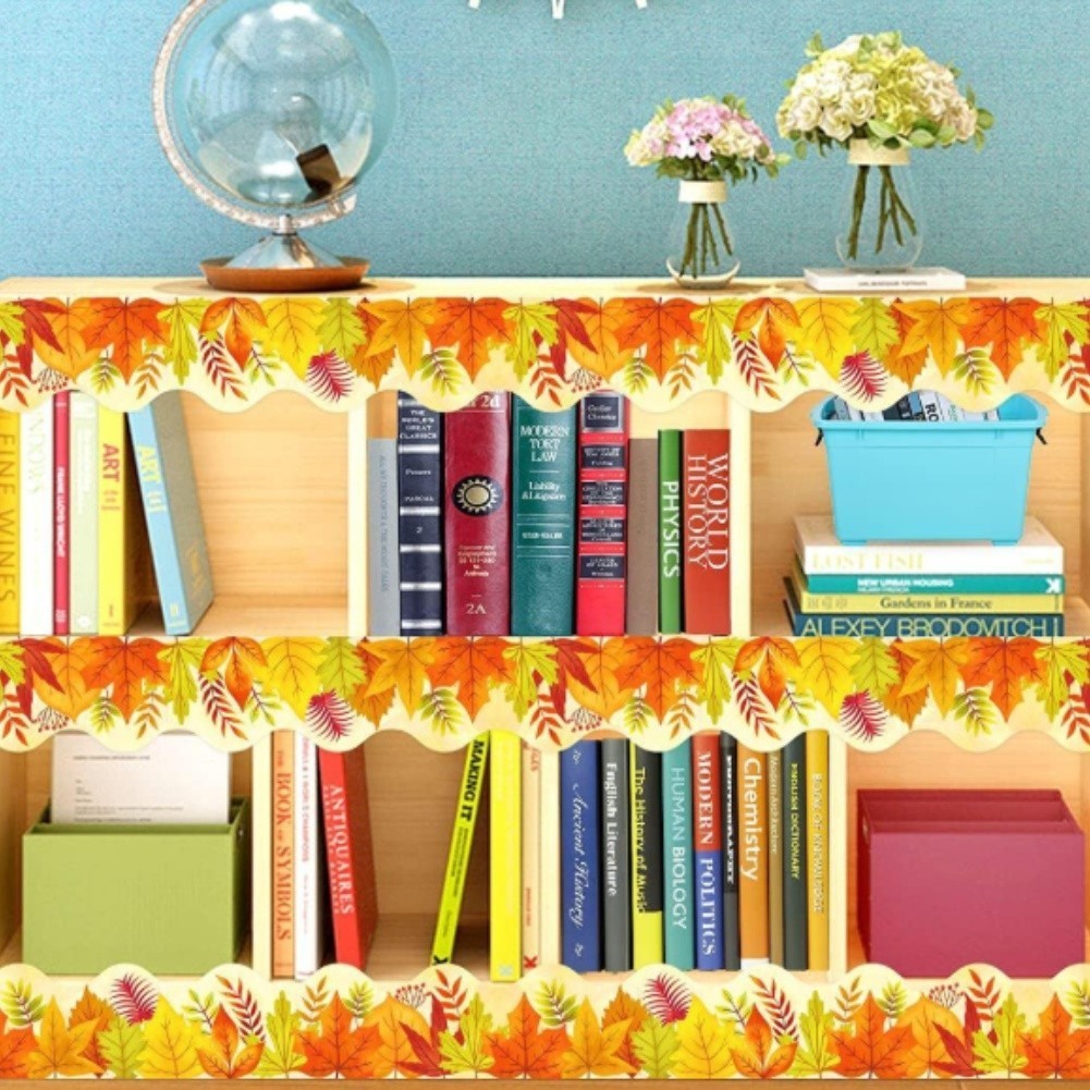 Yellow Paper Maple Leaf Stickers for Office Study Space Decoration 10 Meters