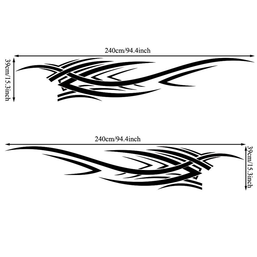 2Pcs 94.4" Universal Flame Graphics Car Auto Body Side Sticker Racing Sports…