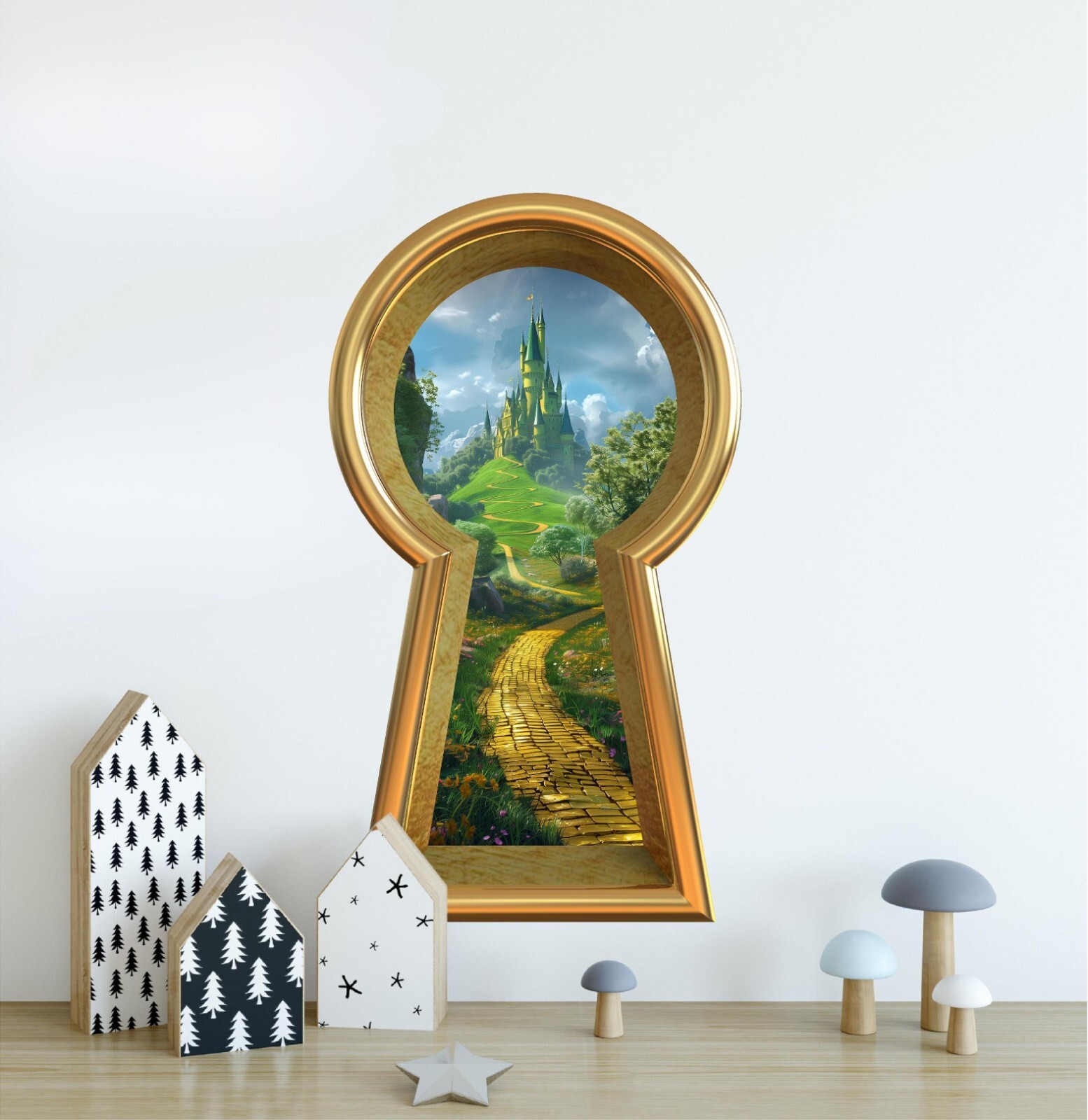 3D Keyhole Removable Wall Decal – Yellow Brick Road to Emerald Castle Decor