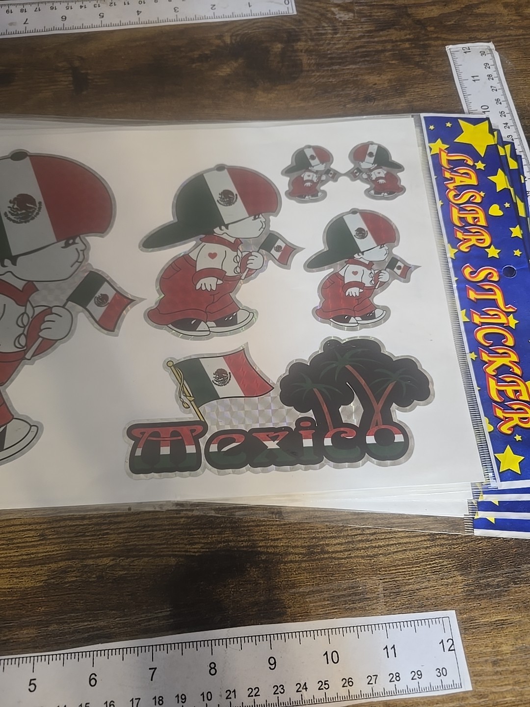 Mexican Boy holding Mexican flag Laser Sticker 5 stickers on sheet- READ THE DSC