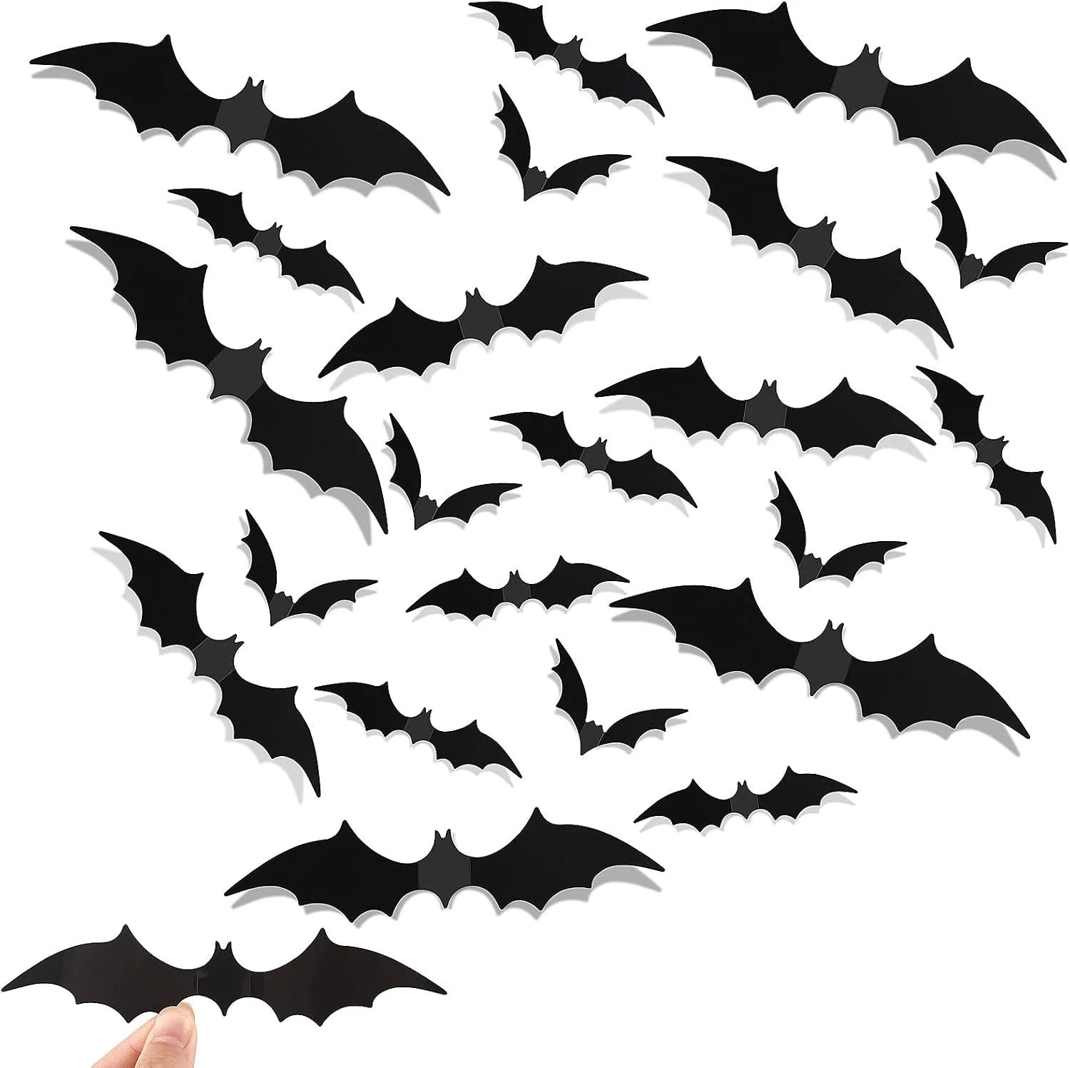 120 Pcs 3D Bat Stickers Halloween Decorations for Home | 4 Size Scary Black Spoo
