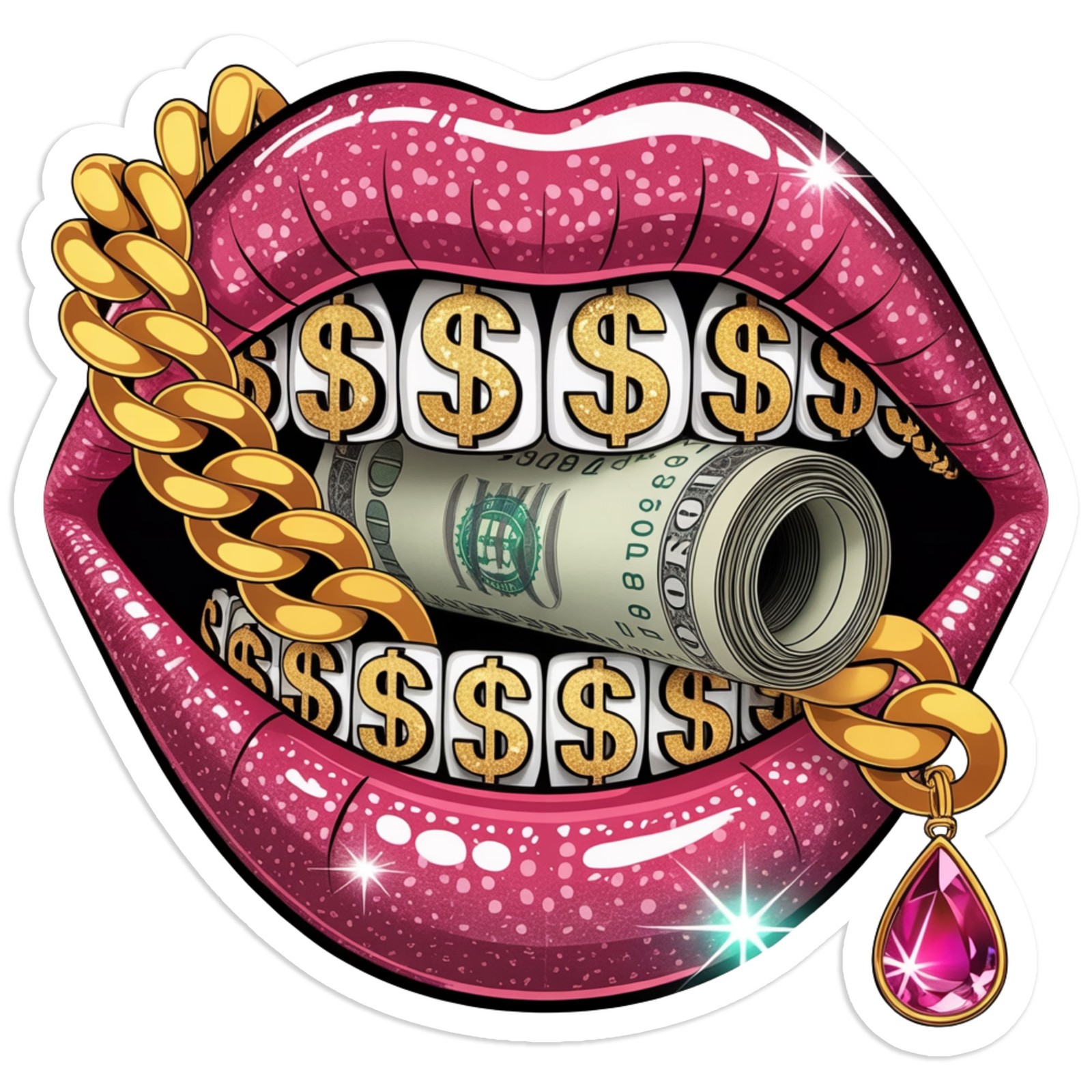Pink Lips with Grills – Vinyl Decal Sticker – Car Window Laptop – #1636
