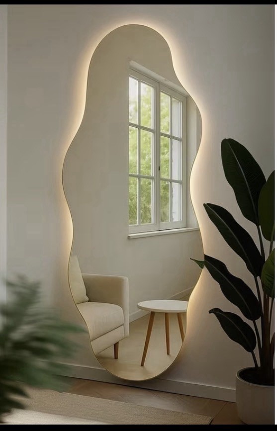 Large Flexible Self-Adhesive Asymmetrical Mirror Decal, Silver Plastic, 100x40cm