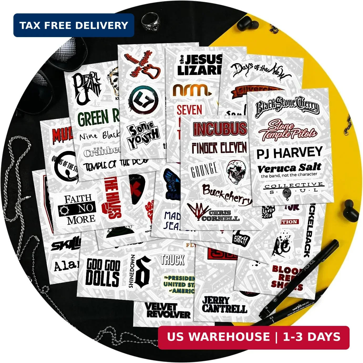 100Pcs Grunge Stickers, 90's Grunge Music, Rock Stickers, Rock Band Decals, Musi