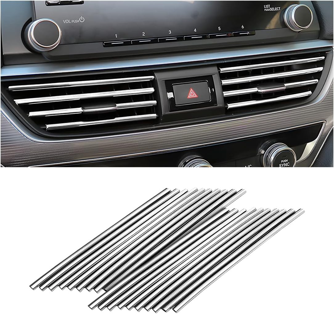 20PCS Car AC Vent Trim Strips, Universal Bendable Molding, Silver, Interior Deco