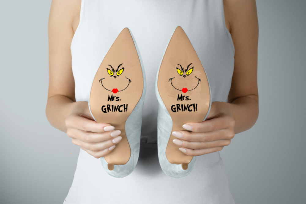 Mr & Mrs Grinch Couples Wedding Shoe Sticker Decal Holiday Wedding Decor – 137